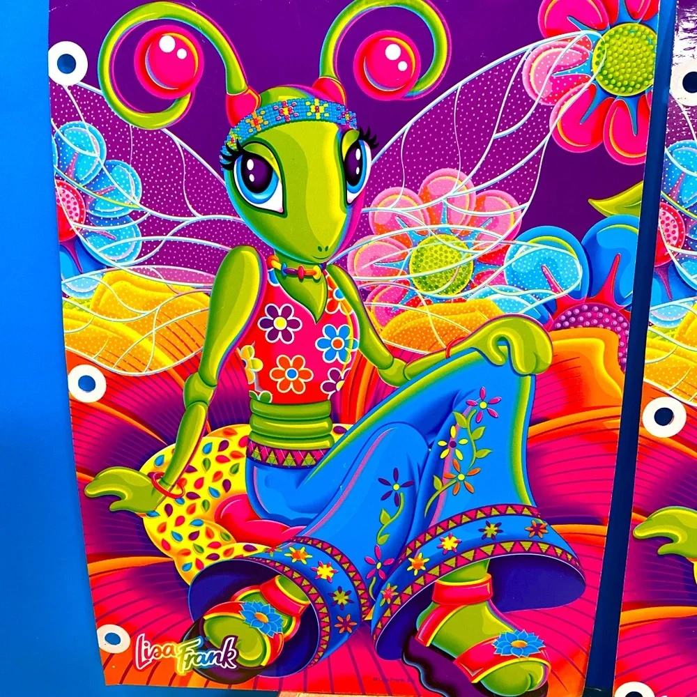 LISA FRANK VTG FANTASTIC WORLD DIVA DRAGONFLY 3 HOLE BINDER DIVIDERS SET OF 2